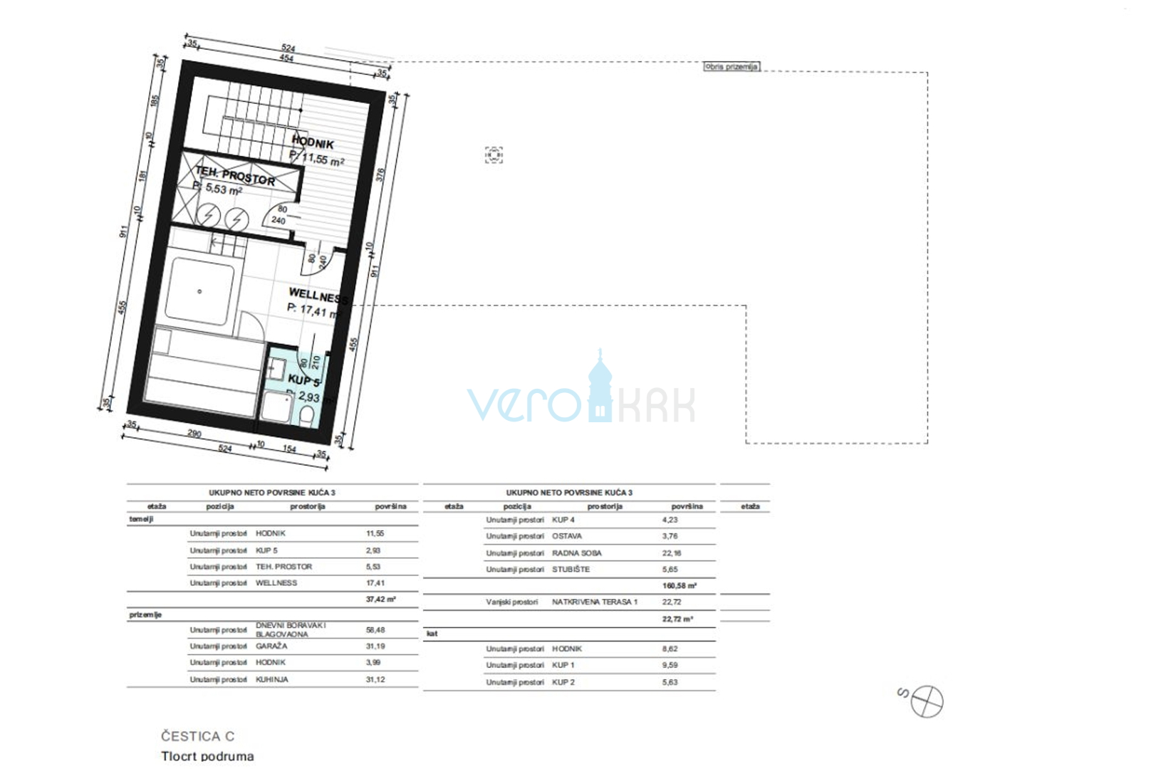 Vrbnik, surroundings, Building land 794 m2 with submitted documentation for a building permit, for sale